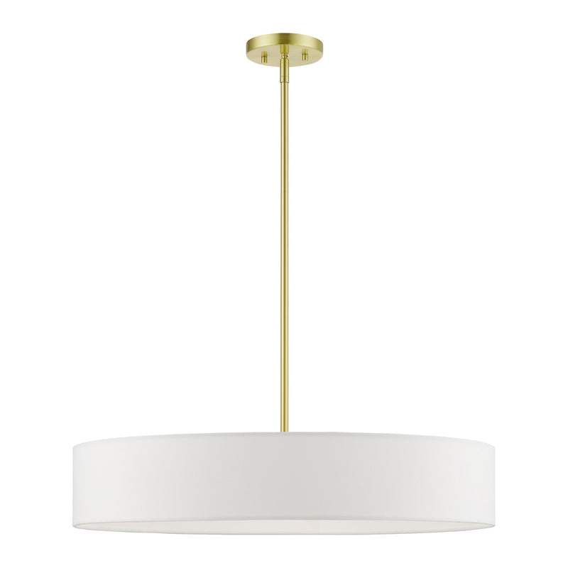Venlo 5-Light Large Drum Pendant in Satin Brass with Shiny White Accents