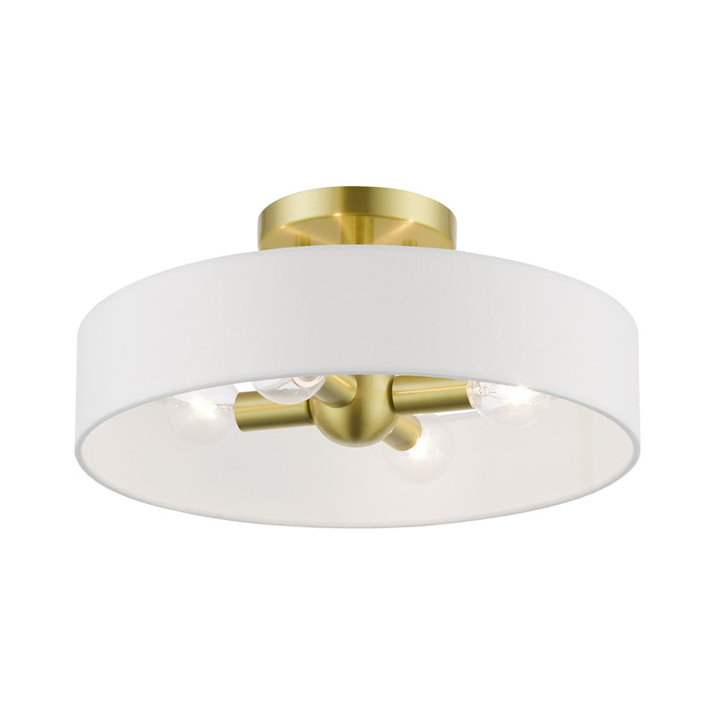 Venlo 4-Light Semi-Flush Mount in Satin Brass with Shiny White Accents