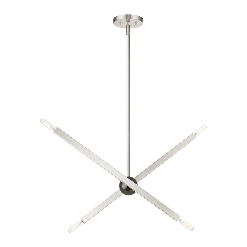 Monaco 4-Light Linear Chandelier in Brushed Nickel with Black Chrome Finish Accents