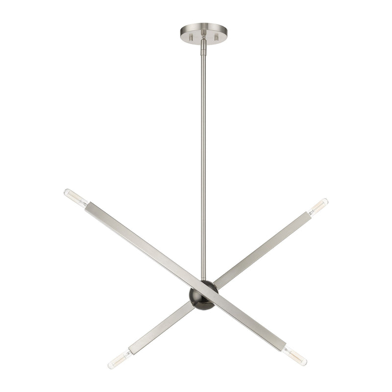 Monaco 4-Light Linear Chandelier in Brushed Nickel with Black Chrome Finish Accents