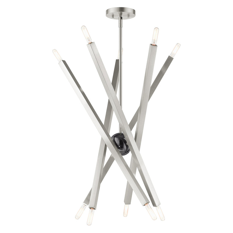 Monaco 10-Light Chandelier in Brushed Nickel with Black Chrome Accents