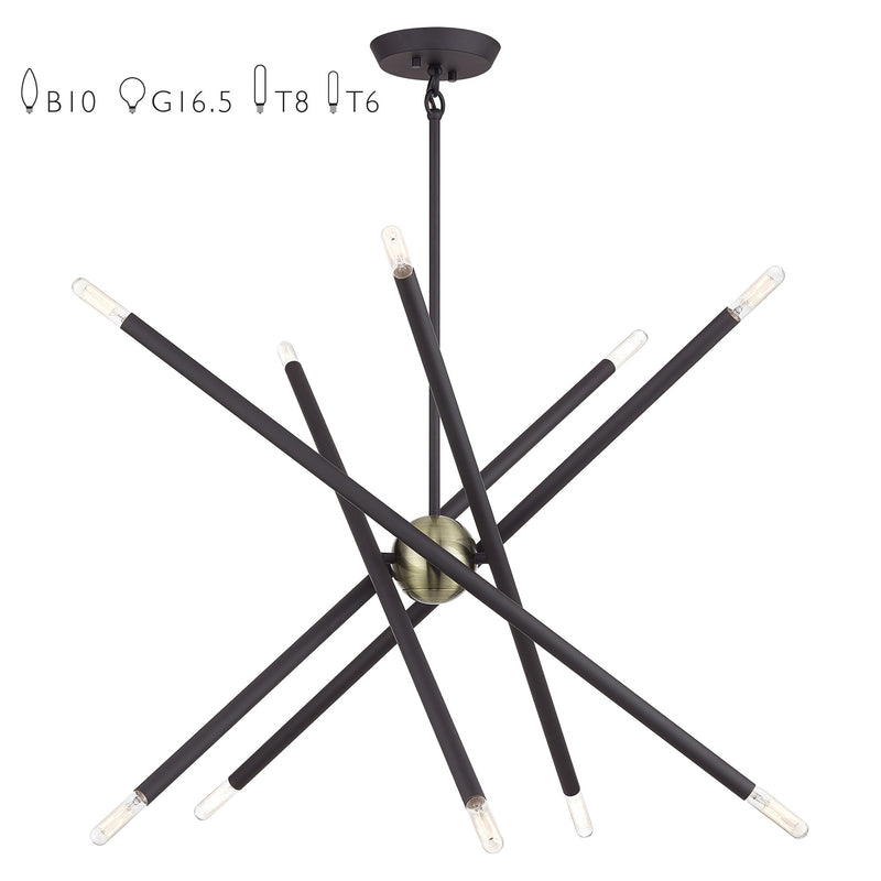Soho 10-Light Chandelier in Bronze with Antique Brass Accents