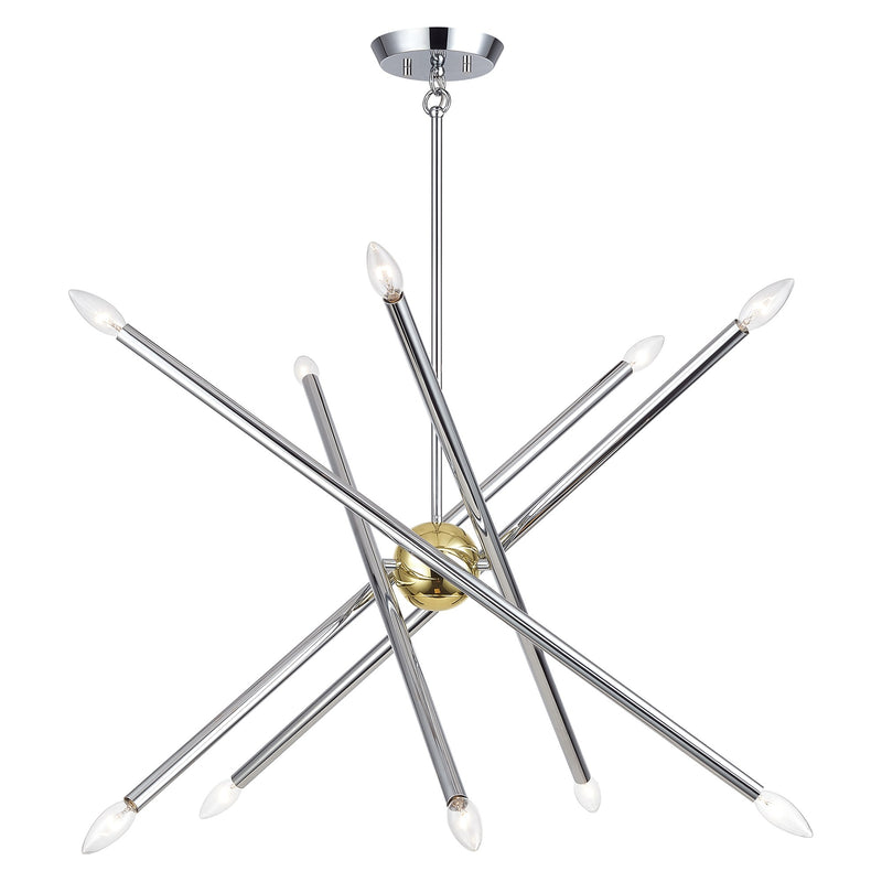 Soho 10-Light Chandelier in Polished Chrome with Polished Brass Accents