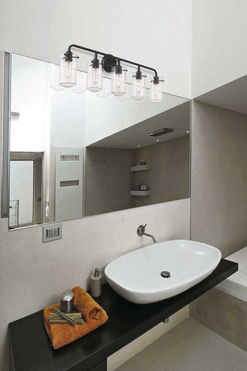 Delaney 5 Light 38" Vanity in Matte Black in a room setting