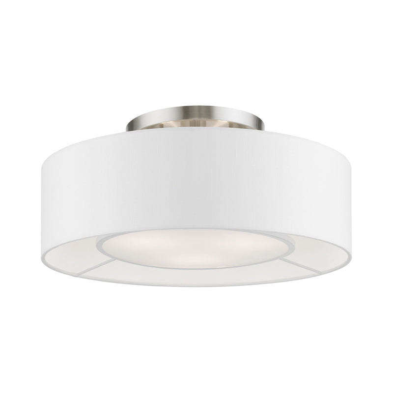 Gilmore 3-Light Semi-Flush Mount in Brushed Nickel with Shiny White Accents
