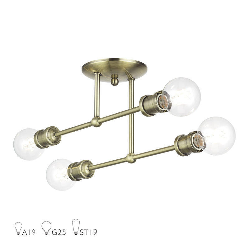 Delacroix 4-Light Semi-Flush Mount in Antique Brass