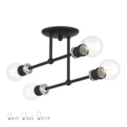 Delacroix 4-Light Semi-Flush Mount in Black with Brushed Nickel Accents