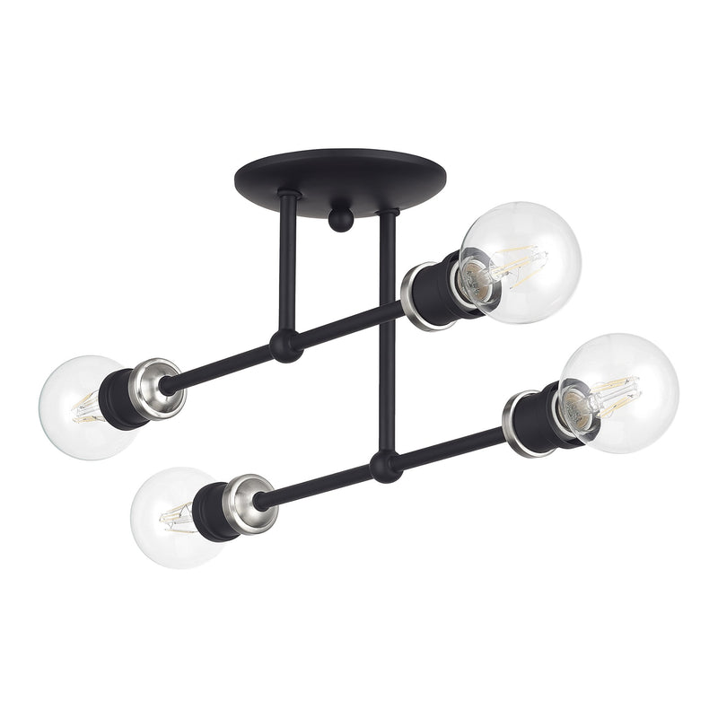 Delacroix 4-Light Semi-Flush Mount in Black with Brushed Nickel Accents