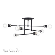 Delacroix 6-Light Semi-Flush Mount in Black with Brushed Nickel Accents