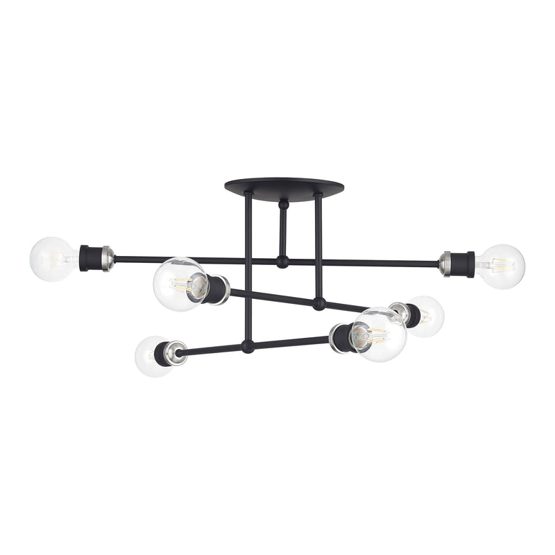 Delacroix 6-Light Semi-Flush Mount in Black with Brushed Nickel Accents