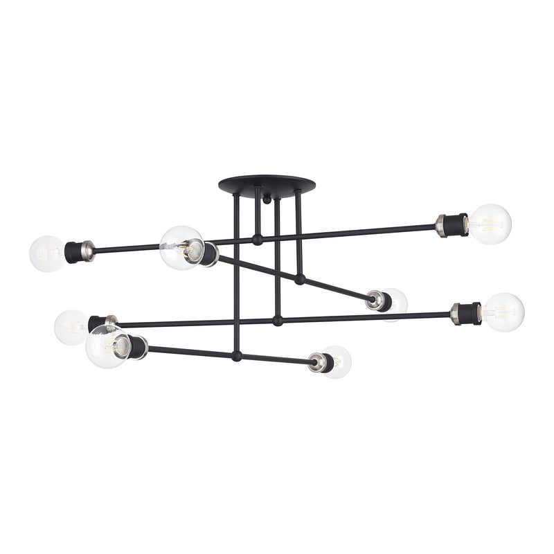 Delacroix 8-Light Semi-Flush Mount in Black with Brushed Nickel Accents
