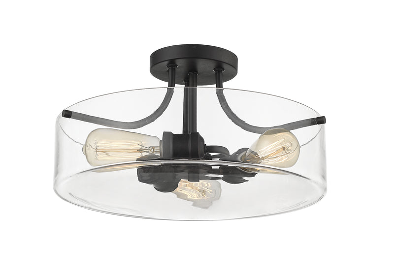 Delaney 3 Light 15" Semi Flush Mount in Matte Black