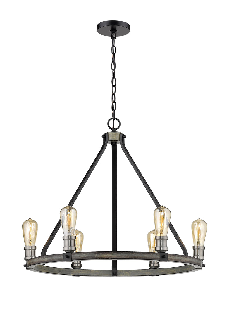 Kirkland 6 Light 25" Chandelier, 23" Tall in Ashen Barnboard
