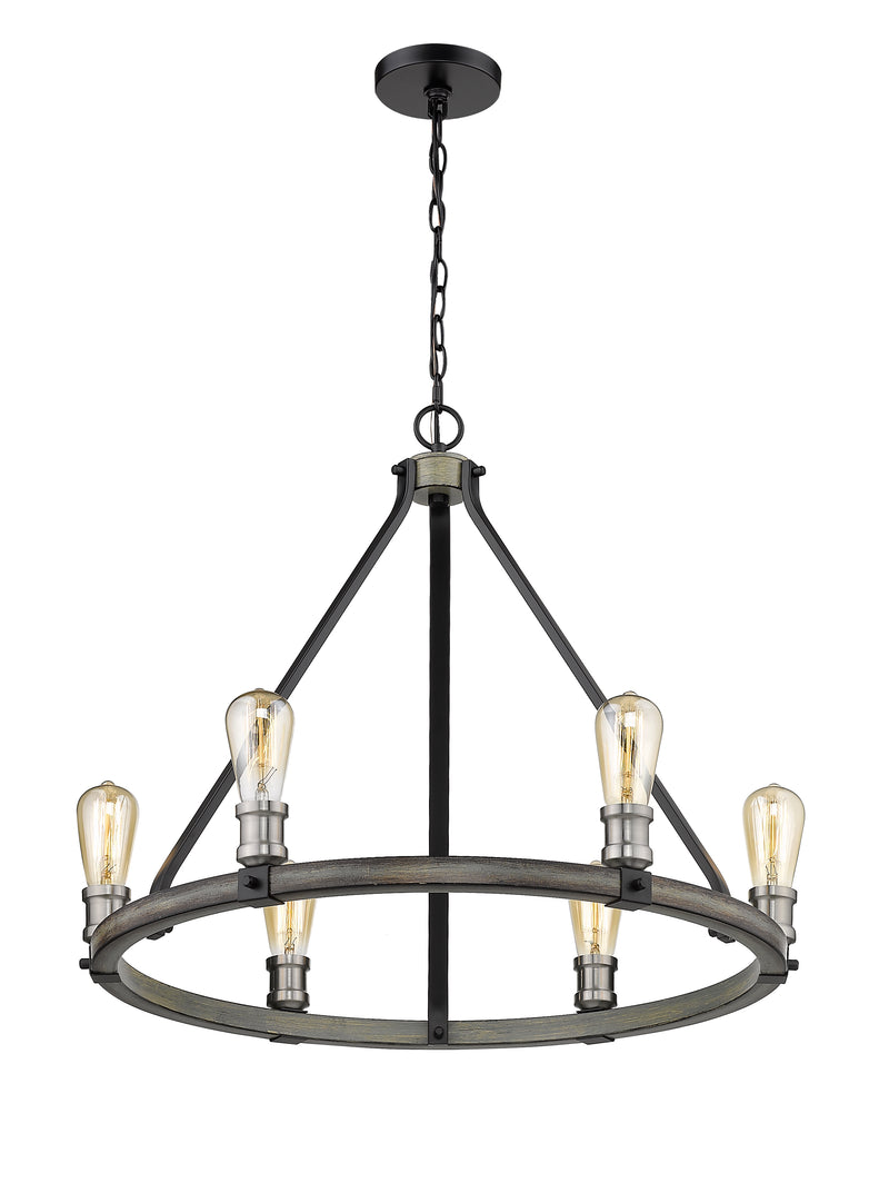 Kirkland 6 Light 25" Chandelier, 23" Tall in Ashen Barnboard
