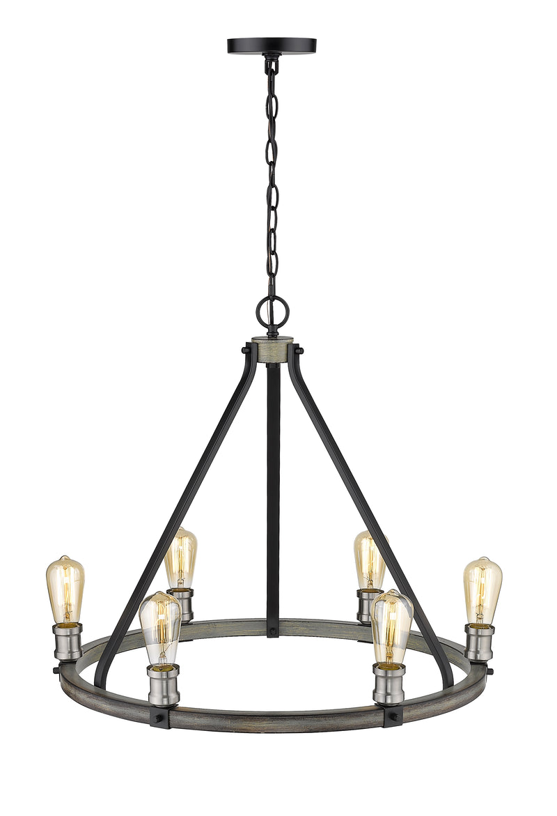 Kirkland 6 Light 25" Chandelier, 23" Tall in Ashen Barnboard