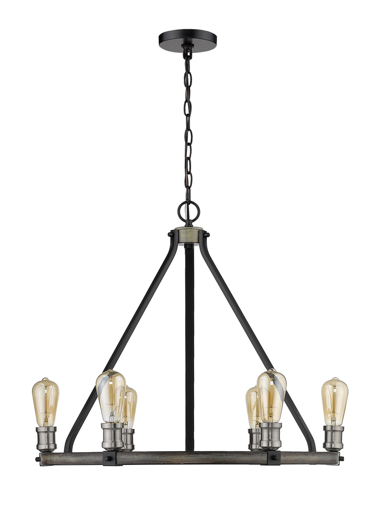 Kirkland 6 Light 25" Chandelier, 23" Tall in Ashen Barnboard