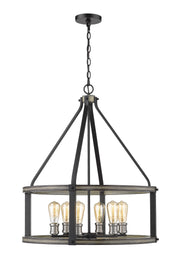 Kirkland 6 Light 25" Chandelier, 30" Tall in Ashen Barnboard