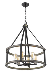 Kirkland 6 Light 25" Chandelier, 30" Tall in Ashen Barnboard