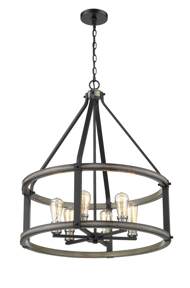 Kirkland 6 Light 25" Chandelier, 30" Tall in Ashen Barnboard