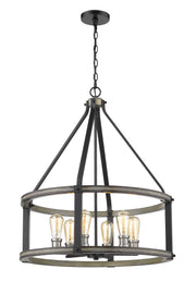 Kirkland 6 Light 25" Chandelier, 30" Tall in Ashen Barnboard
