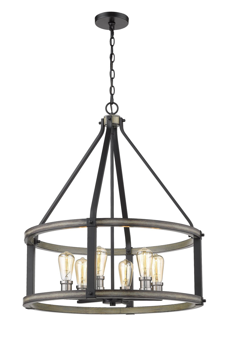 Kirkland 6 Light 25" Chandelier, 30" Tall in Ashen Barnboard