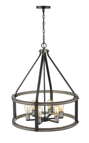 Kirkland 6 Light 25" Chandelier, 30" Tall in Ashen Barnboard
