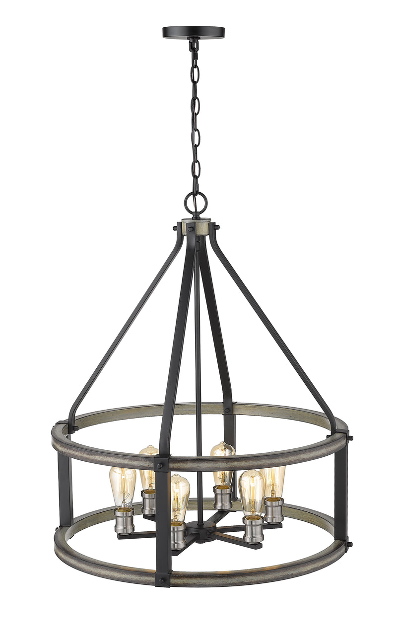 Kirkland 6 Light 25" Chandelier, 30" Tall in Ashen Barnboard