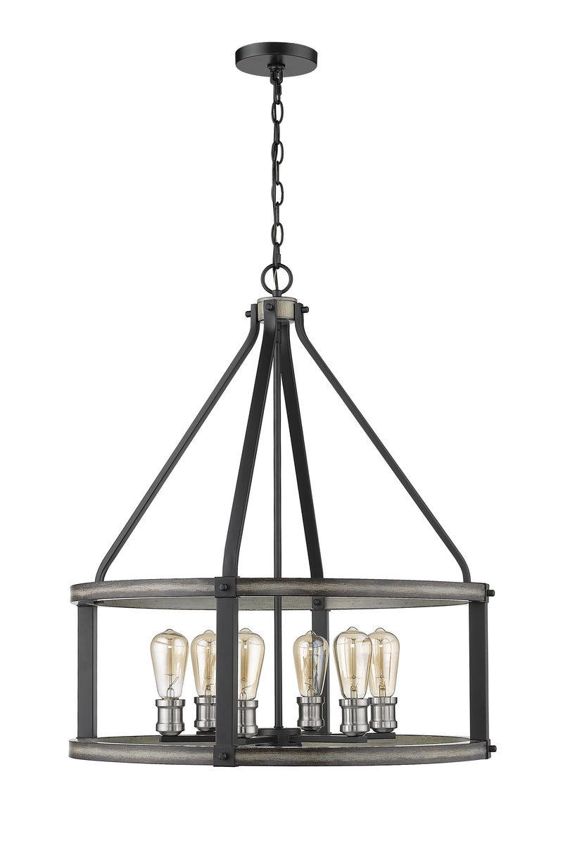 Kirkland 6 Light 25" Chandelier, 30" Tall in Ashen Barnboard