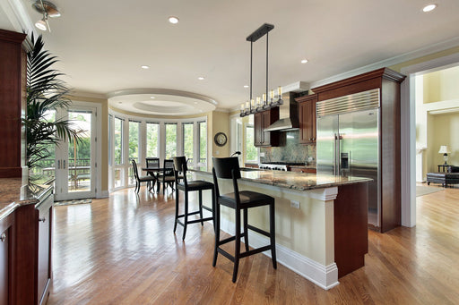 Kirkland 7 Light 44" Linear Pendant in Ashen Barnboard in a room setting