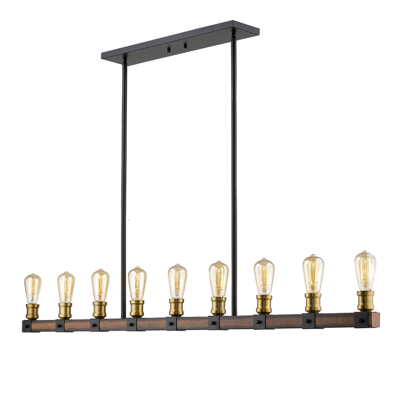 Kirkland 9 Light 56" Linear Pendant in Rustic Mahogany
