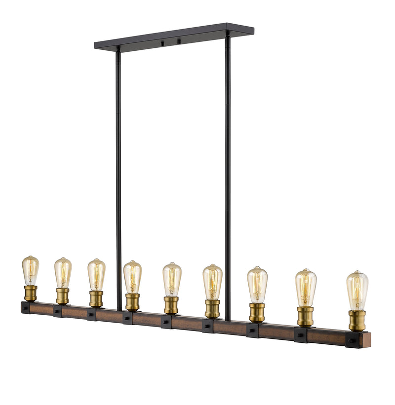 Kirkland 9 Light 56" Linear Pendant in Rustic Mahogany