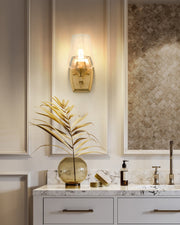 Joliet 1 Light 5" Wall Sconce in Burnished Brass in a room setting
