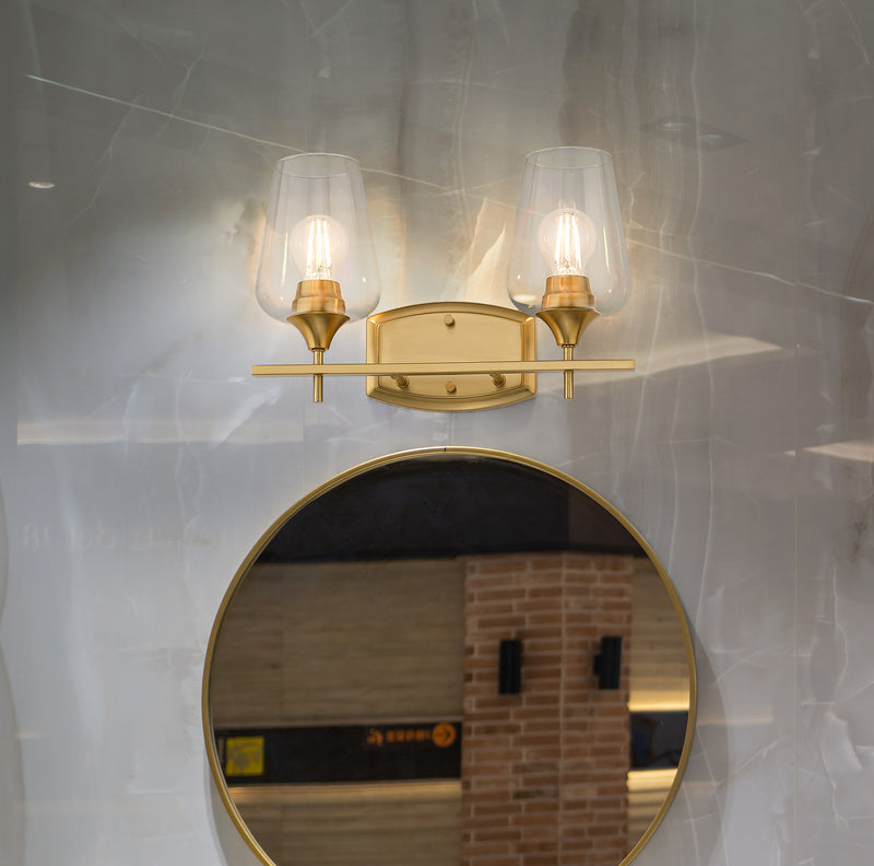 Joliet 2 Light 15" Vanity in Burnished Brass in a room setting