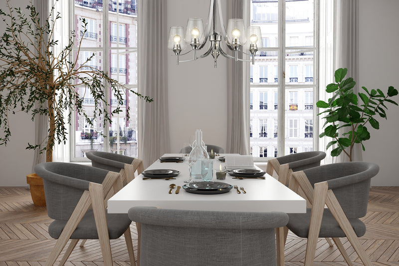 Joliet 5 Light 25" Chandelier in Chrome in a room setting