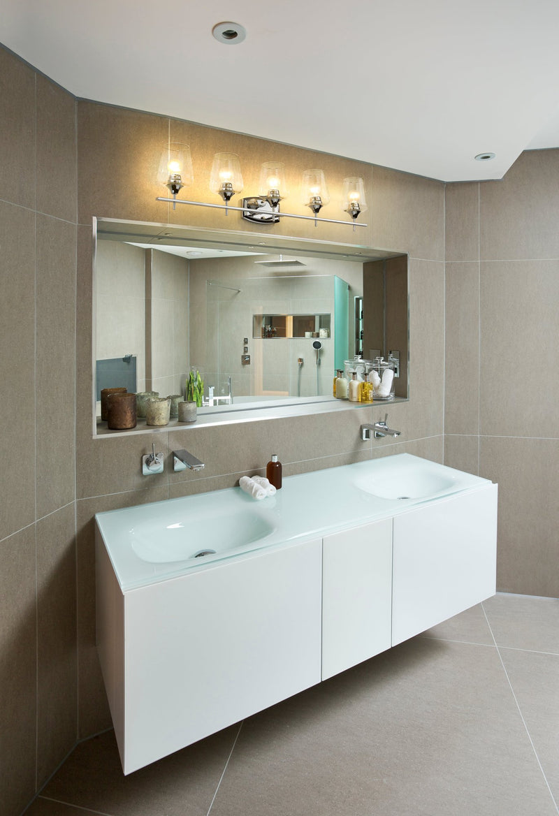 Joliet 5 Light Vanity in Chrome in a room setting