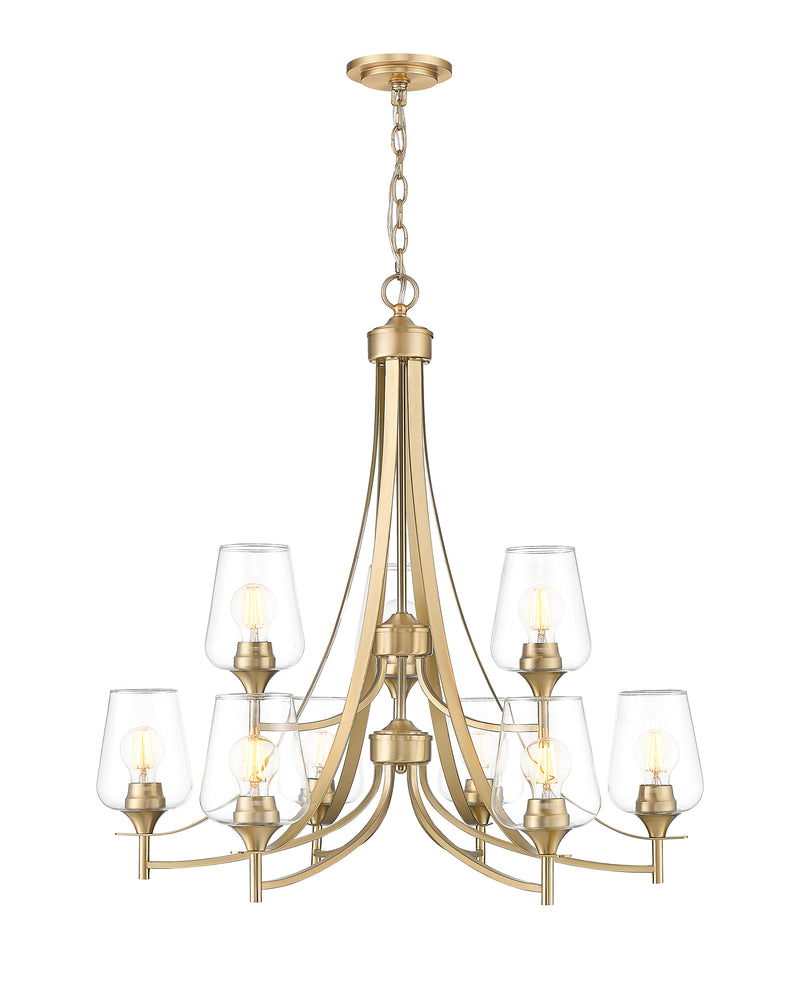 Joliet 9 Light 31" Chandelier in Burnished Brass
