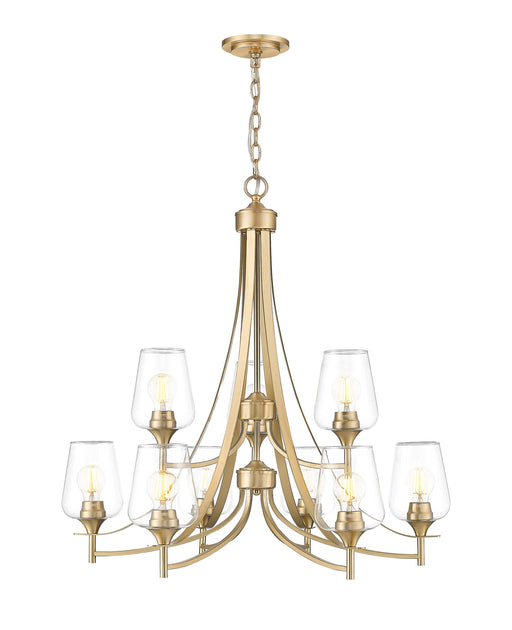 Joliet 9 Light 31" Chandelier in Burnished Brass