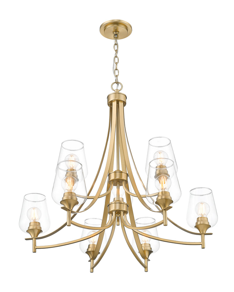 Joliet 9 Light 31" Chandelier in Burnished Brass