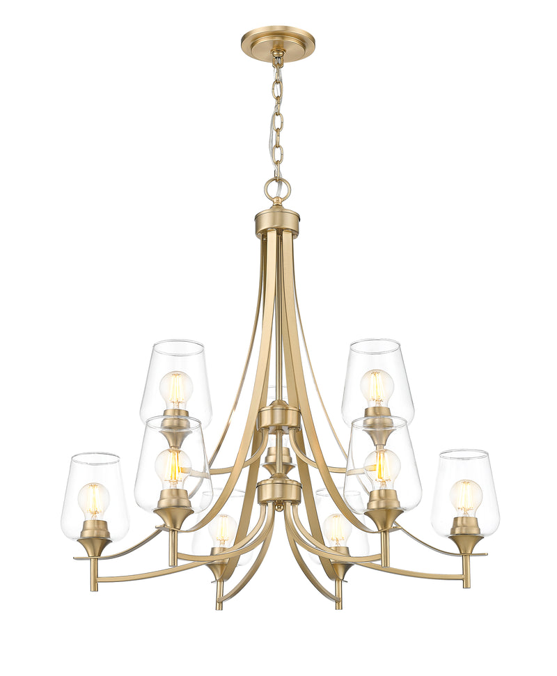 Joliet 9 Light 31" Chandelier in Burnished Brass