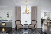 Joliet 9 Light 31" Chandelier in Burnished Brass in a room setting
