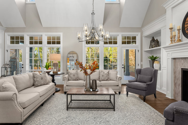 Joliet 9 Light 31" Chandelier in Chrome in a room setting