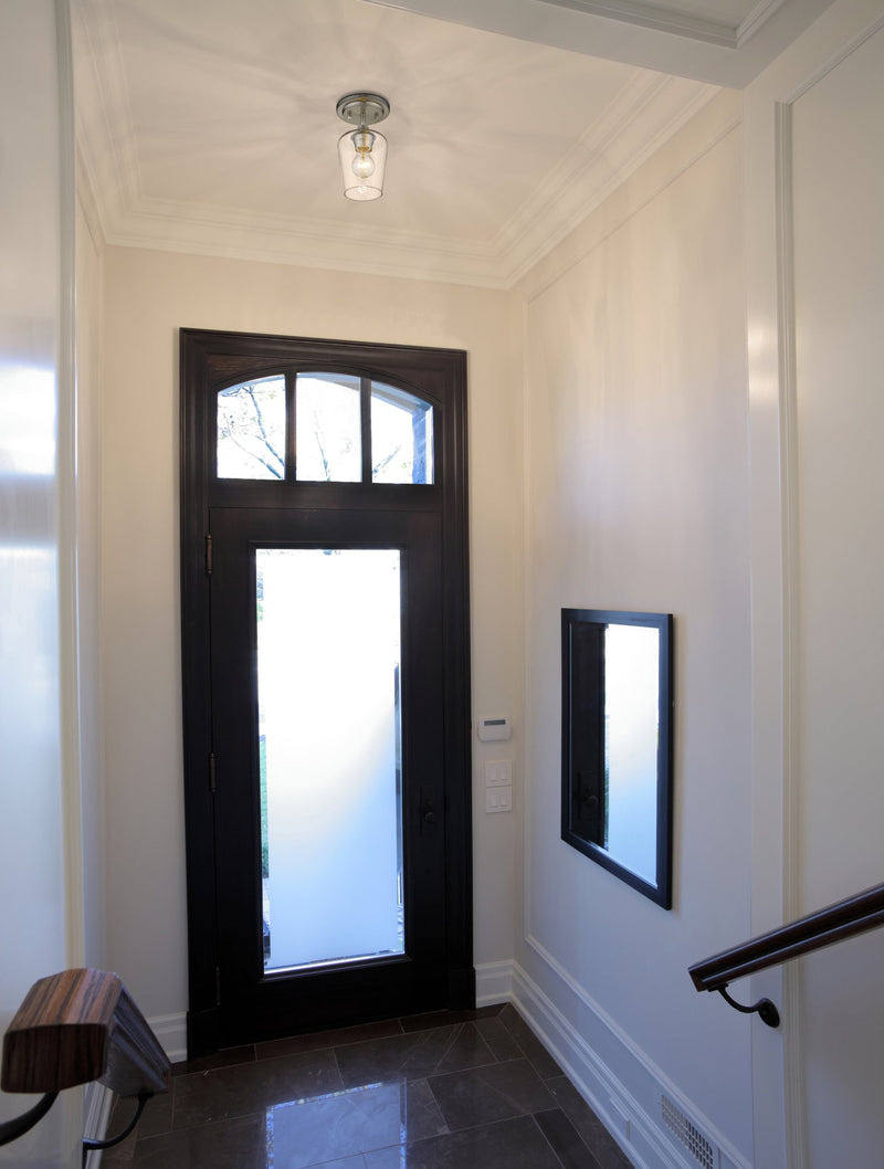 Joliet 1 Light 5.5" Flush Mount in Brushed Nickel in a room setting
