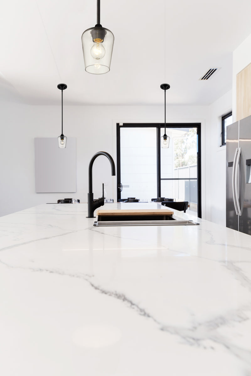 Joliet 1 Light 5.5" Pendant in Matte Black in a room setting