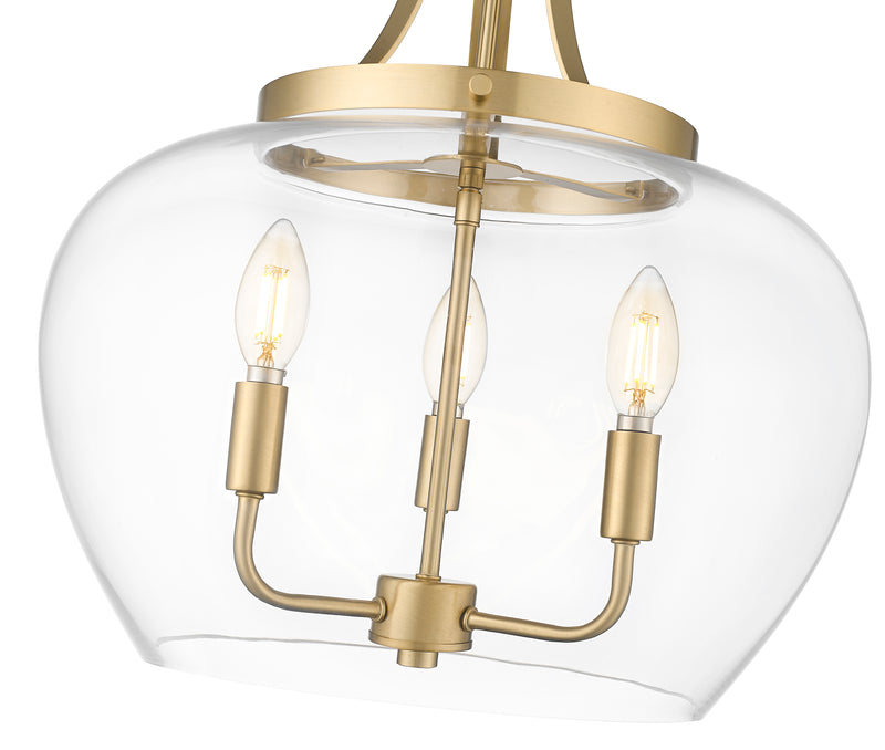 Joliet 3 Light 15.75" Pendant in Burnished Brass