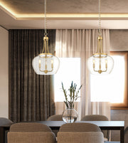 Joliet 3 Light 15.75" Pendant in Burnished Brass in a room setting
