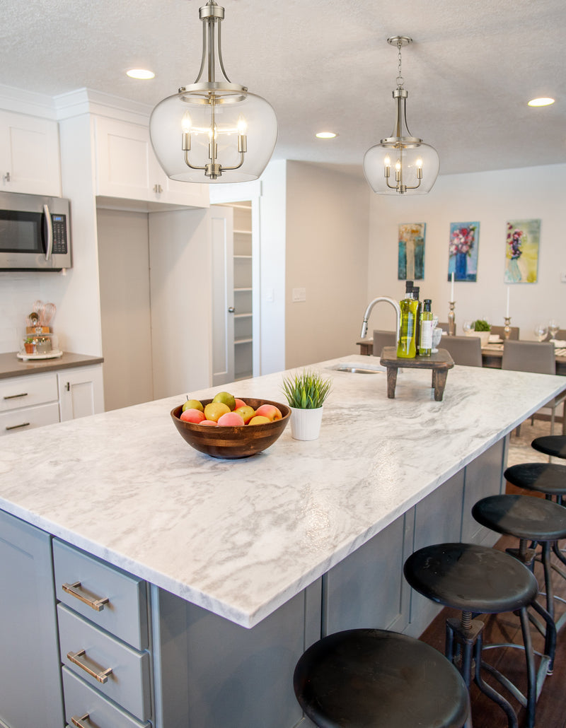 Joliet 3 Light 15.75" Pendant in Brushed Nickel in a room setting
