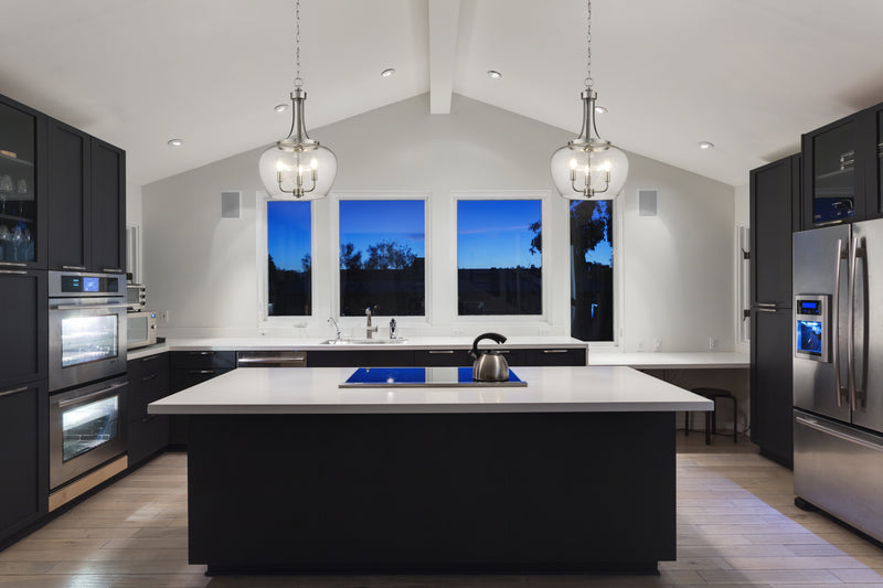 Joliet 3 Light 15.75" Pendant in Brushed Nickel in a room setting