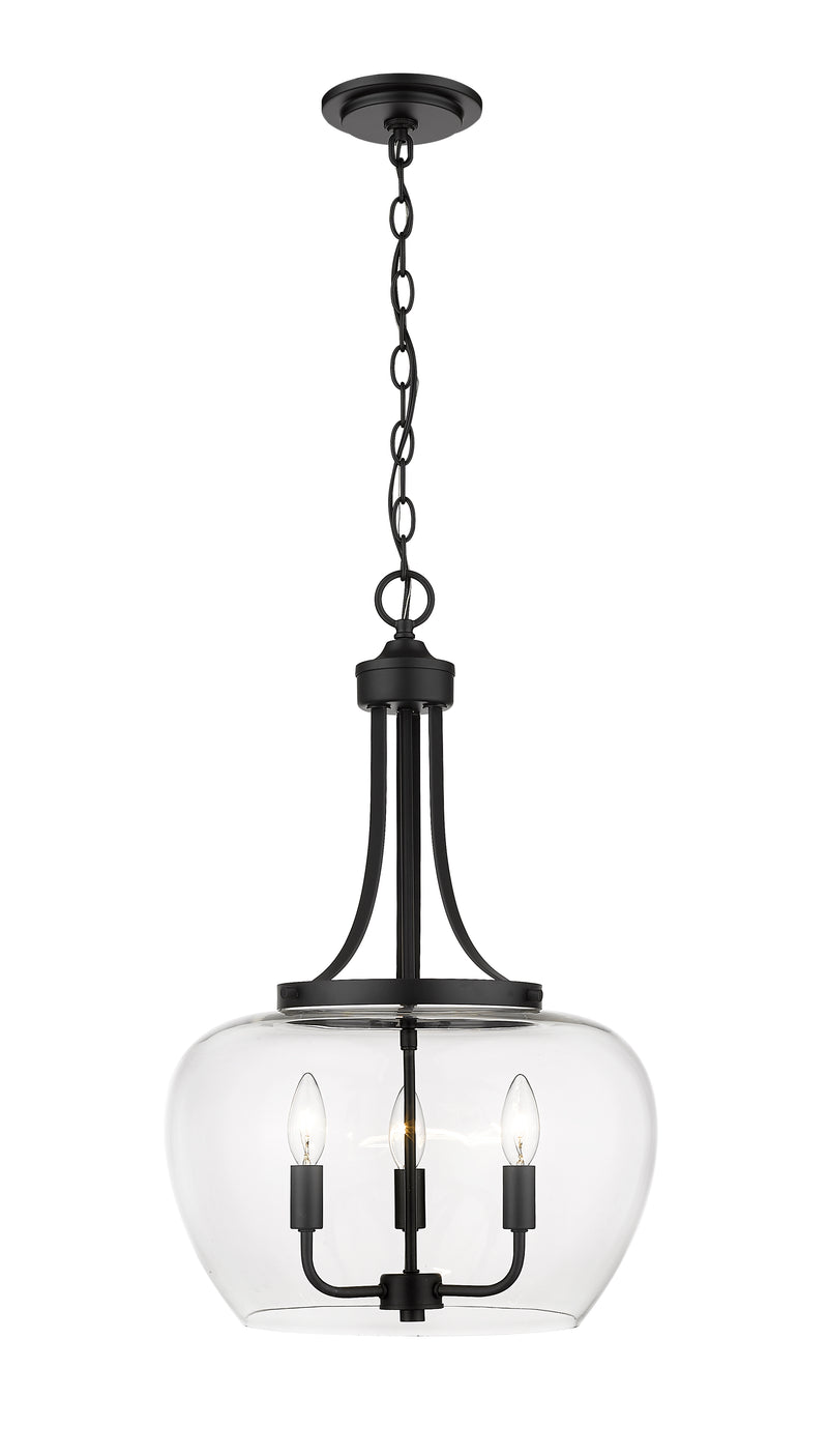 Joliet 3 Light 15.75" Pendant in Matte Black