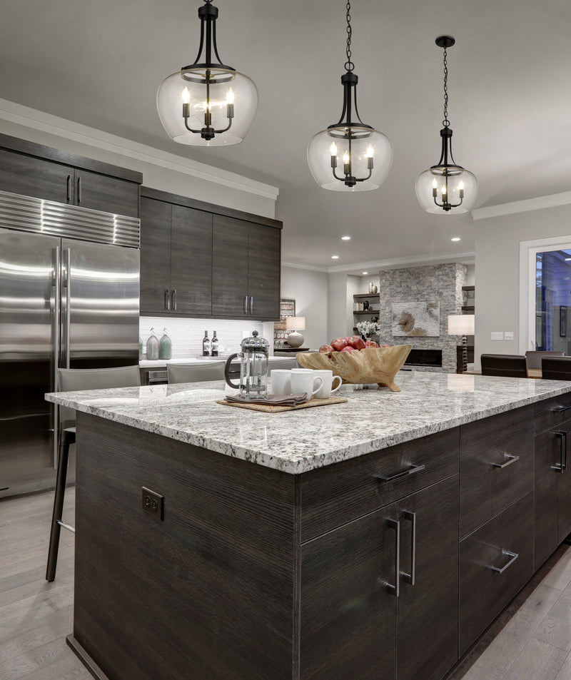 Joliet 3 Light 15.75" Pendant in Matte Black in a room setting