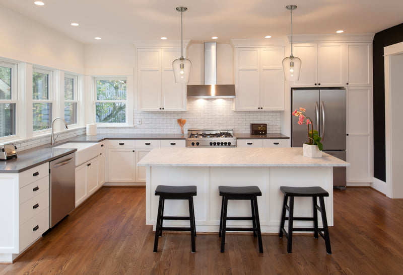 Joliet 1 Light 9" Pendant in Brushed Nickel in a room setting